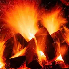 Flammen tanzen um Holzscheite, die zu einem knisternden Feuer werden. Ob buche hart oder weichholz, die Glut verspricht Wärme.