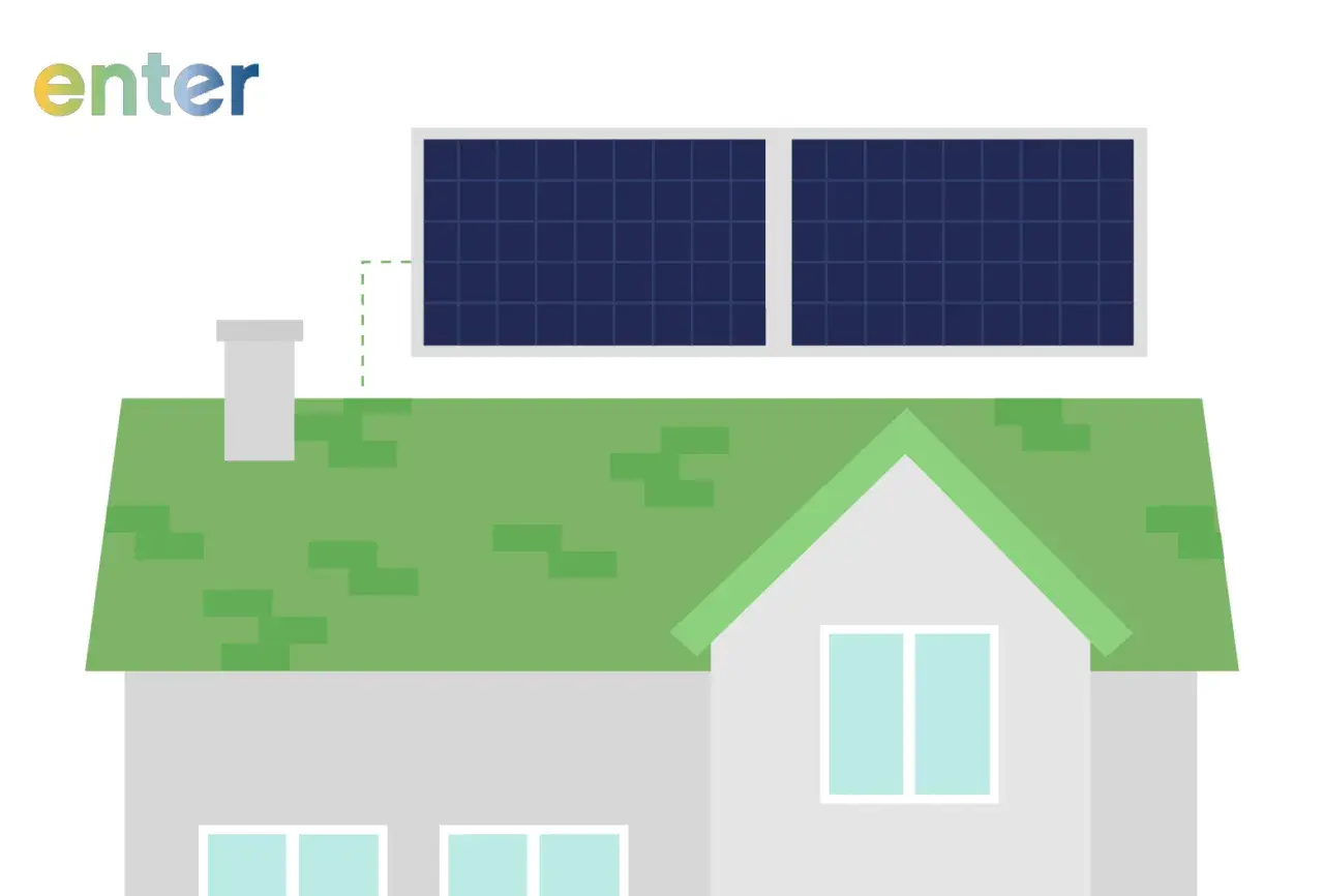 Zwei Solarmodule auf dem Dach eines Hauses, bereit für saubere Energie.