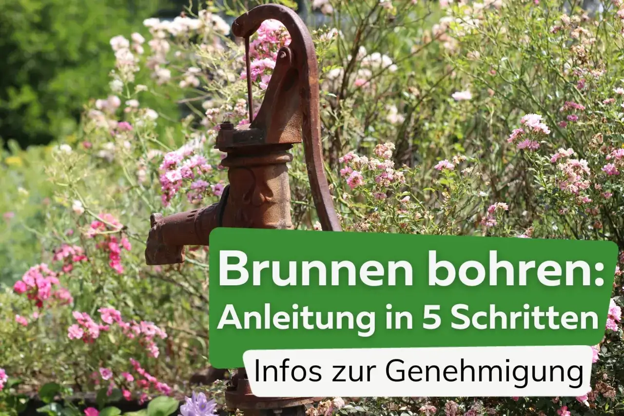 Alte Wasserpumpe im Garten. Anleitung zum Brunnen bohren mit Infos zur Genehmigung.